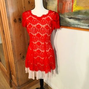 Betsy & Adam Red Lace Cocktail Dress